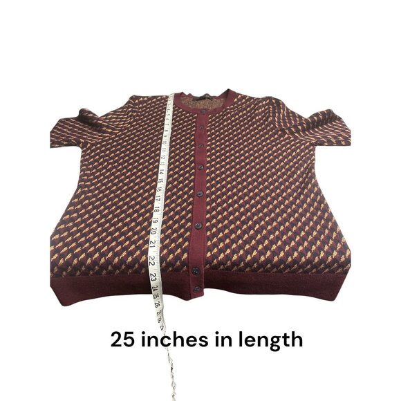 Dark academia Ann Taylor Petite Burgundy Patterned Button-Front Cardigan Sweater - Picture 8 of 8